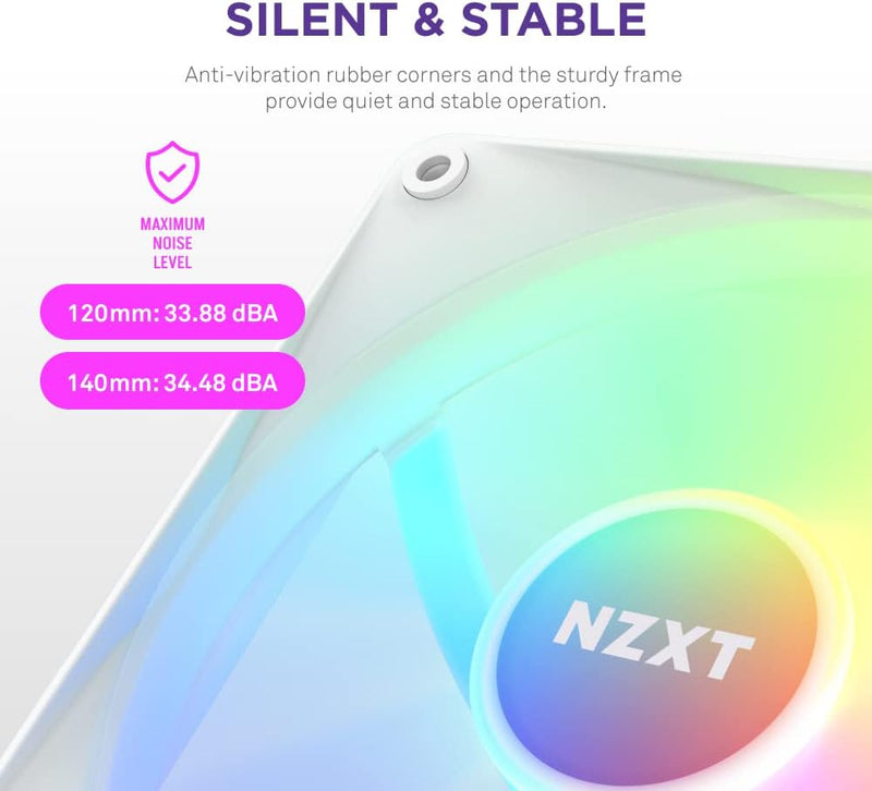 NZXT F120 RGB Core - 120mm Hub-Mounted RGB Fan - 8 Individually-Addressable LEDs - Semi-Translucent Blades - High Static Pressure & Airflow - Quiet Operation PWM Control - CAM Software - White