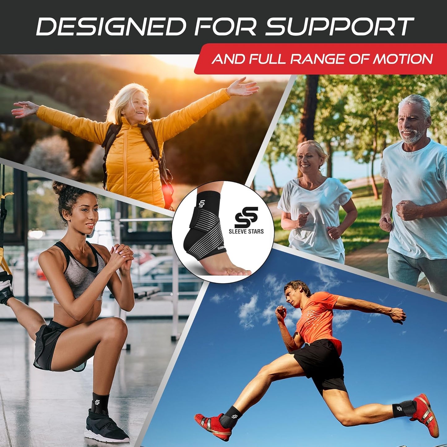 Sleeve Stars Ankle Brace for Plantar Fasciitis Relief, Ankle Wrap & Ankle Brace for Women & Men w/ Ankle Support Strap for Sprain, Ankle Protector Sleeve, Heel Brace for Heel Pain Foot Brace (Single/Black)
