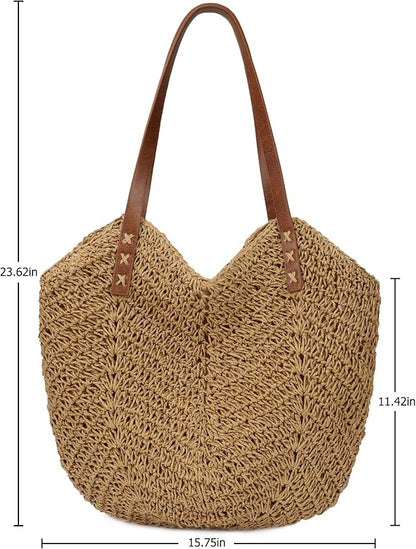 Womens Large Straw Tote Bag Handmade Woven Beach Shoulder Bag Top Handle Purse for Summer