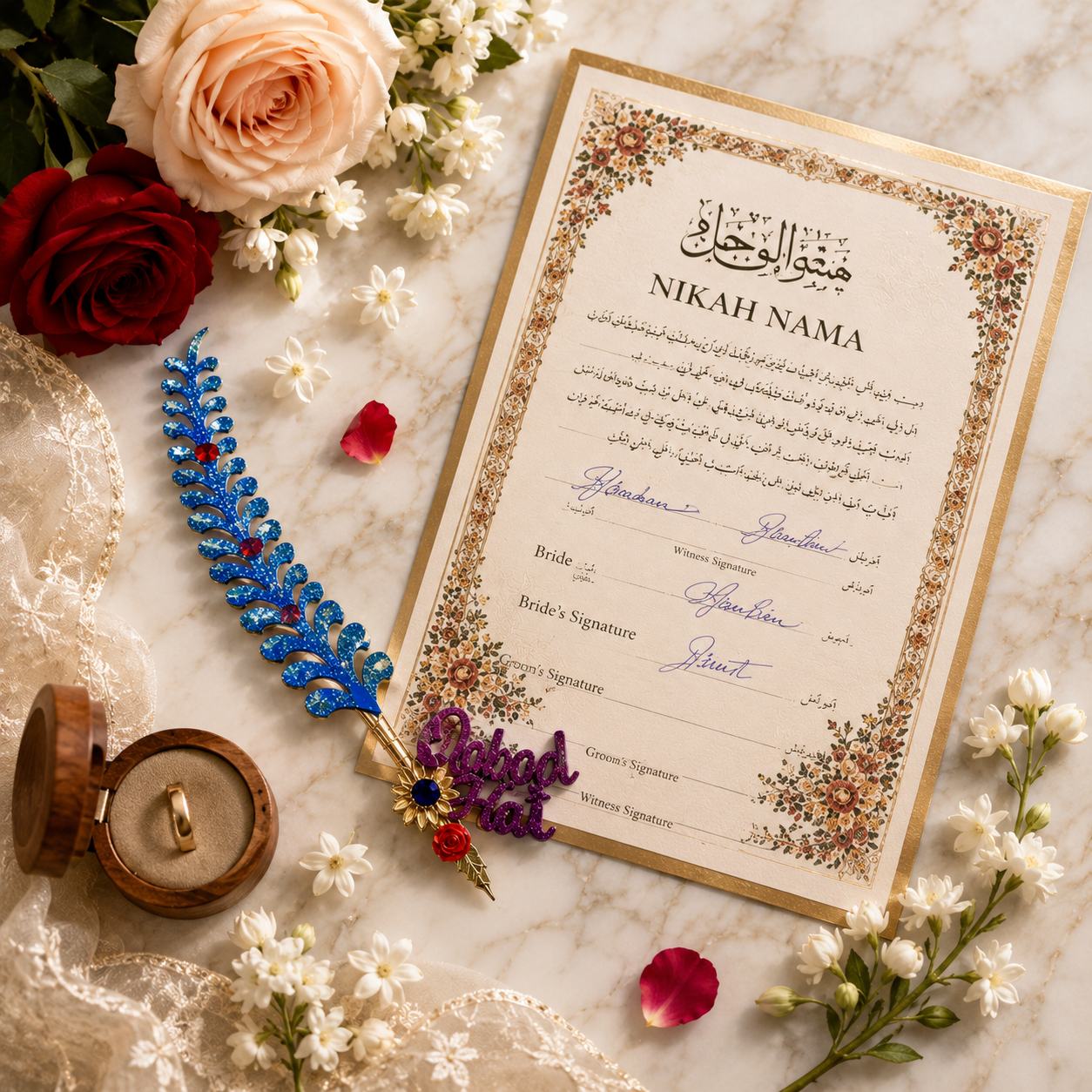 Elegant Nikah Feather Pen – Wedding Signing Pen, Islamic Wedding Accessory, Bridal Gift, Groom Gift & Keepsake