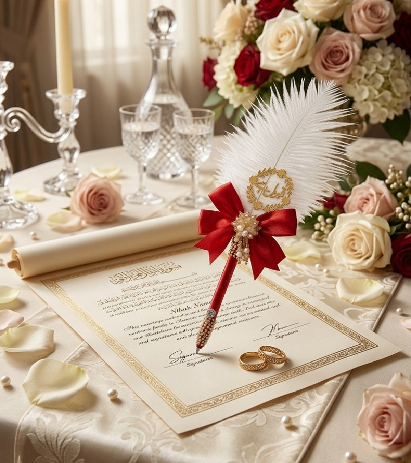 Large Luxury Handmade Nikah Signing Pen | Peacock Feather Wedding Keepsake Bridal Gift