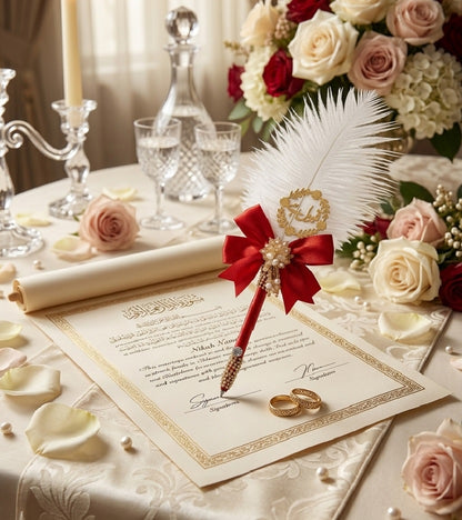 Large Luxury Handmade Nikah Signing Pen | Peacock Feather Wedding Keepsake Bridal Gift