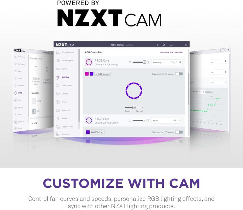 NZXT F120 RGB Core - 120mm Hub-Mounted RGB Fan - 8 Individually-Addressable LEDs - Semi-Translucent Blades - High Static Pressure & Airflow - Quiet Operation PWM Control - CAM Software - White