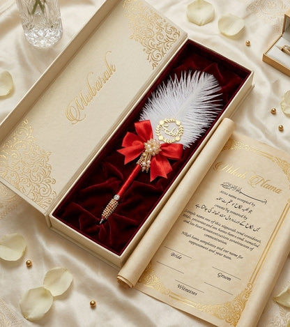 Large Luxury Handmade Nikah Signing Pen | Peacock Feather Wedding Keepsake Bridal Gift
