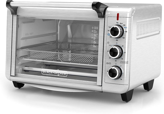 BLACK+DECKER Crisp 'N Bake Air Fry Toaster Oven, 6 Slice, 5 Cooking Functions, Stainless Steel, TO3215SSD - PuriLite