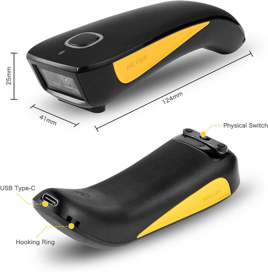 NETUM QR Code Scanner, Mini Barcode Scanner Bluetooth Compatible, Small Portable USB 1D 2D Bar Code Scanner for Inventory, 2.4G Cordless Image Reader for Tablet iPhone iPad Android iOS PC POS - C750