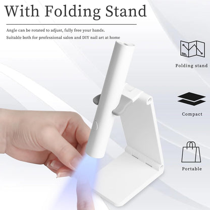 UV Light for Gel Nails,Handheld UV Lamp Led Nail Lamp Mini Portable Cordless Rechargeable,Flash Cure Lamp for Gel Nails with Stand,Salon Home DIY (White)