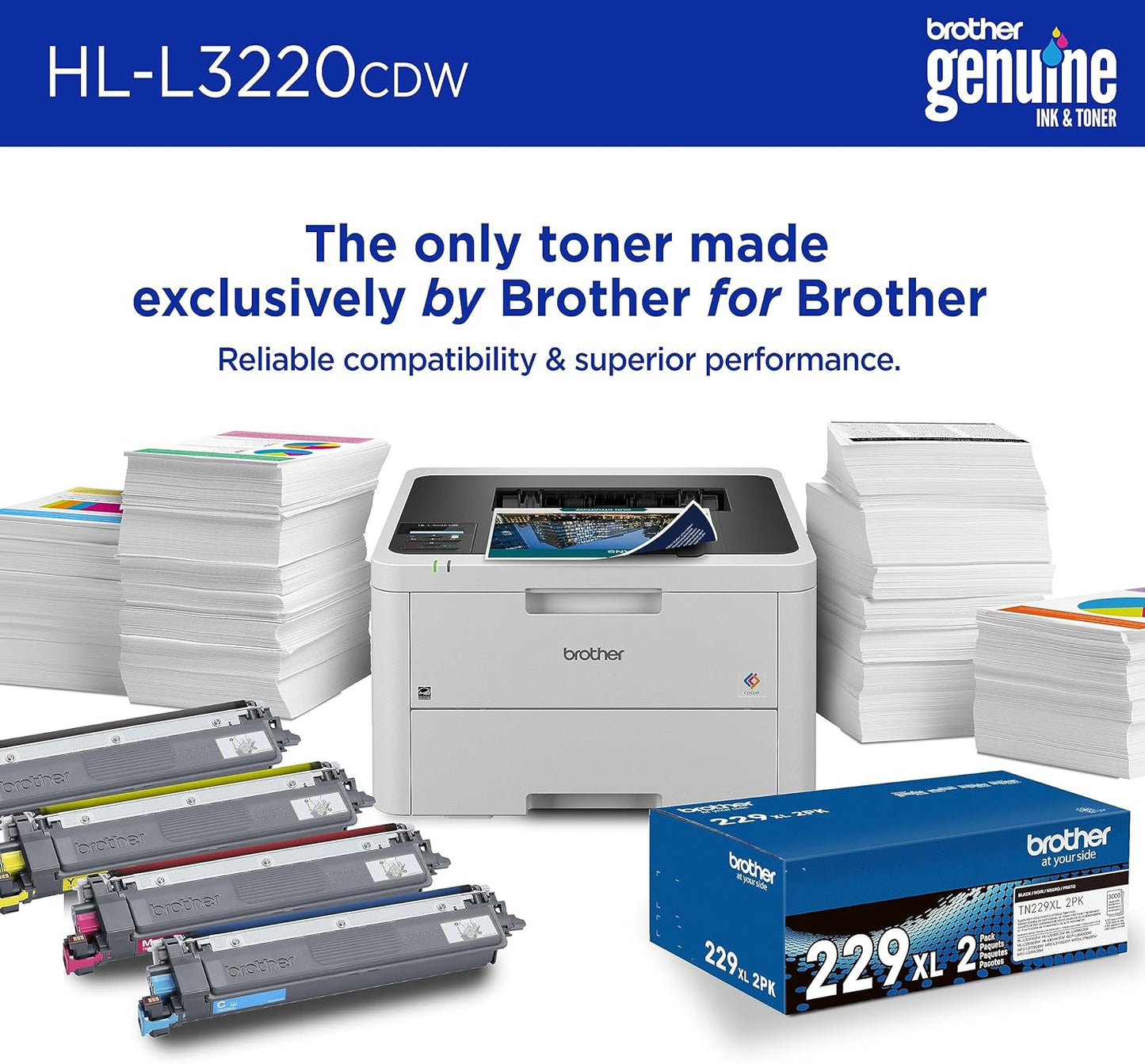 Brother HL-L3220CDW Wireless Compact Digital Colour Printer with Laser Quality Output, Duplex and Mobile Device Printing
