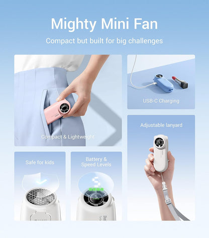 Diveblues TurboBear Mini Turbo Portable Fan, Powerful 8.8m/s Speed, Ultra-Light 86.5g Handheld Fan, 5 Speeds Cooling, Rechargeable Battery Powered, Pocket Sized, Cute Gifts Travel Essentials For Women