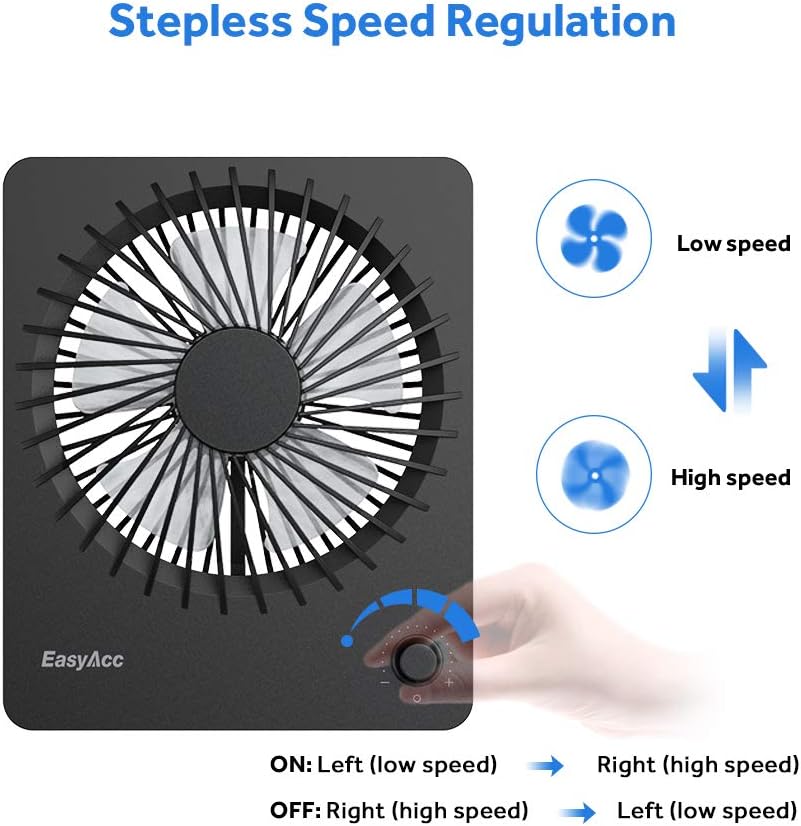 Desk Fan, Portable Fan 6 Inch Travel Fan Table Fan Foldable Hanging Standing Cooling Fan for Travel Hot Flashes Home Office Outdoor [Step-less Speed Control Fan]
