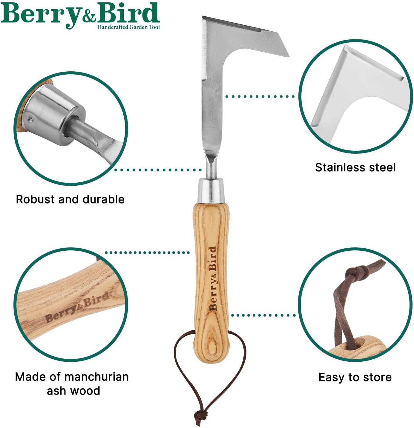 Berry&Bird Crack Weeder, Crevice Weeding Tool, 11.2" Stainless Steel Manual Weeder, L-Shaped Side-Walk Puller Spatula, Grass Cutter Knife, Weeding Sickle for Garden Lawn Yard Patio Terrace Paving Moss