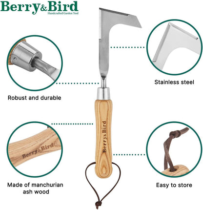 Berry&Bird Crack Weeder, Crevice Weeding Tool, 11.2" Stainless Steel Manual Weeder, L-Shaped Side-Walk Puller Spatula, Grass Cutter Knife, Weeding Sickle for Garden Lawn Yard Patio Terrace Paving Moss