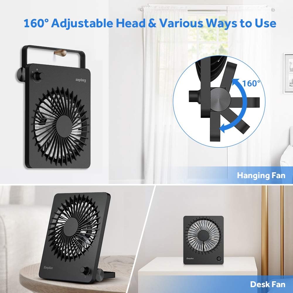 Desk Fan, Portable Fan 6 Inch Travel Fan Table Fan Foldable Hanging Standing Cooling Fan for Travel Hot Flashes Home Office Outdoor [Step-less Speed Control Fan]