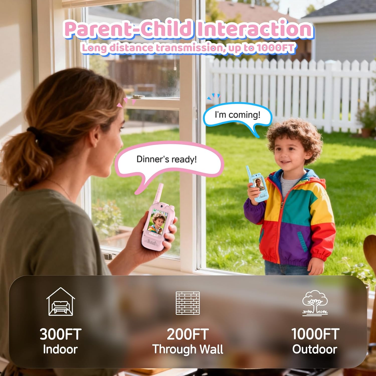 Kids Video Walkie Talkie Set with Camera Screen 2 Pack Rechargeable 2 Way Radio Toy 11 Channels Long Range for Indoor Outdoor Play Ages 3 to 12 - PuriLite