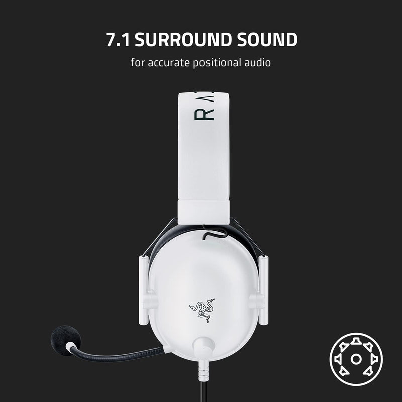 Razer BlackShark V2 X Gaming Headset: 7.1 Surround Sound - 50mm Drivers - Memory Foam Cushion - for PC, Mac, PS4, PS5, Switch - 3.5mm Audio Jack - White