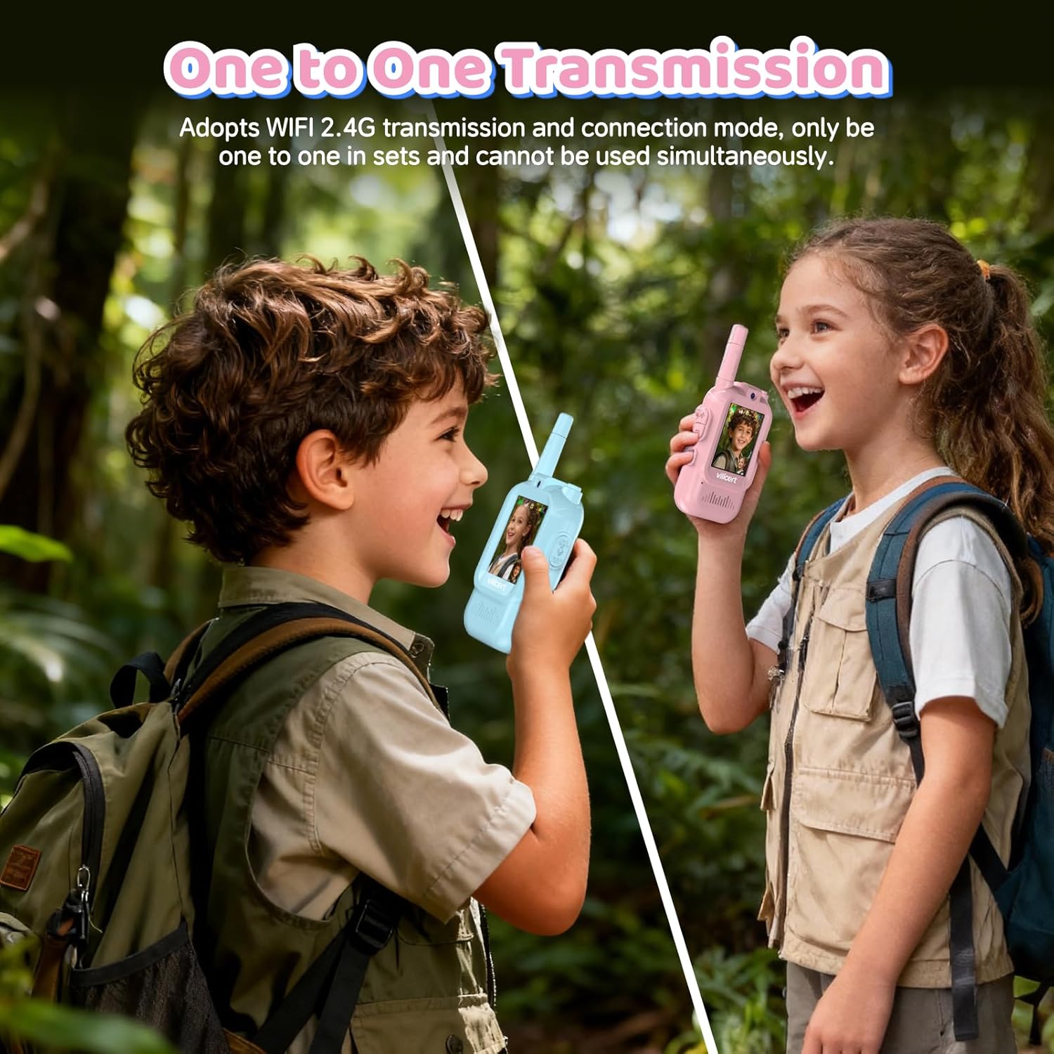 Kids Video Walkie Talkie Set with Camera Screen 2 Pack Rechargeable 2 Way Radio Toy 11 Channels Long Range for Indoor Outdoor Play Ages 3 to 12 - PuriLite