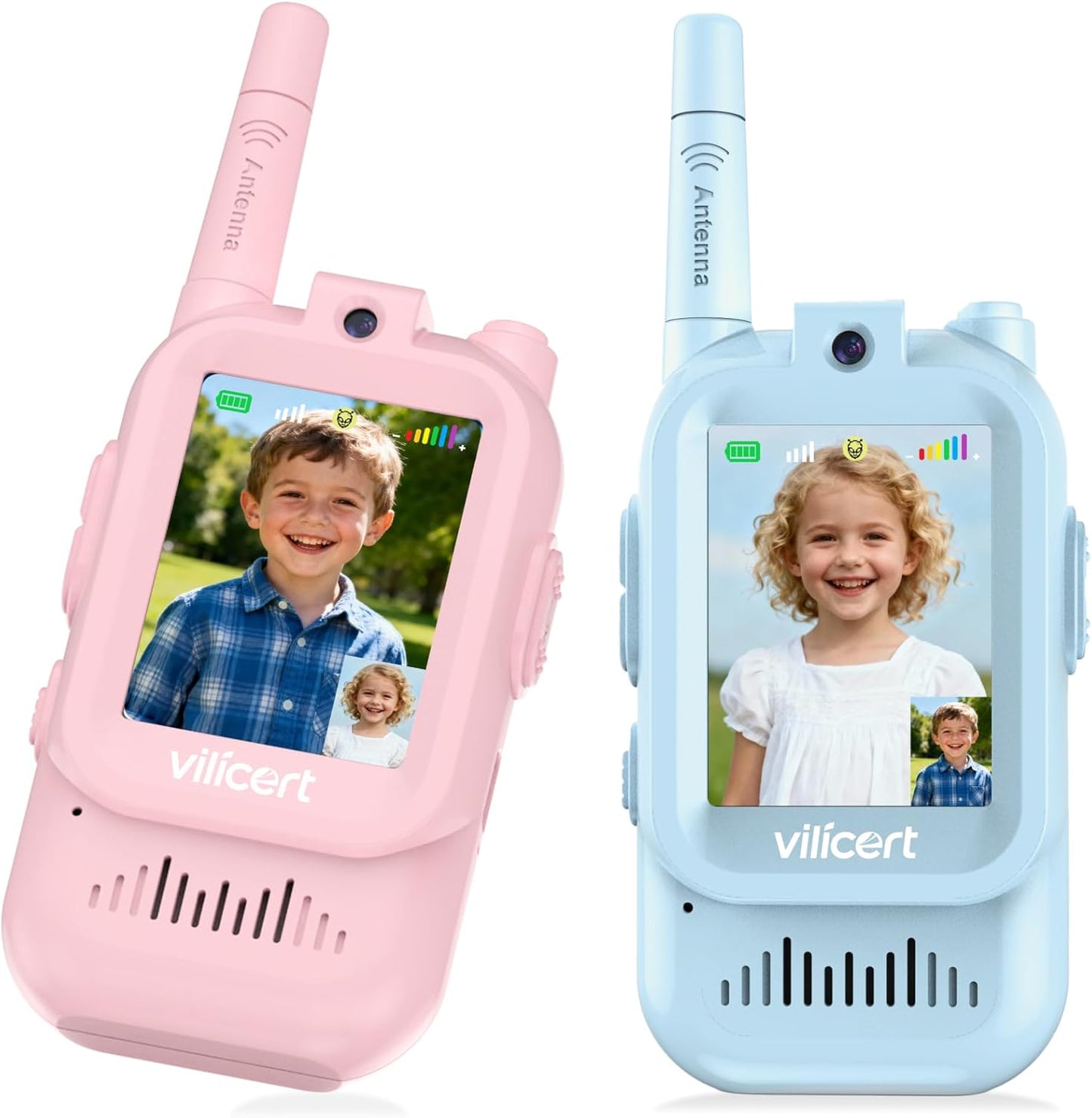 Kids Video Walkie Talkie Set with Camera Screen 2 Pack Rechargeable 2 Way Radio Toy 11 Channels Long Range for Indoor Outdoor Play Ages 3 to 12 - PuriLite