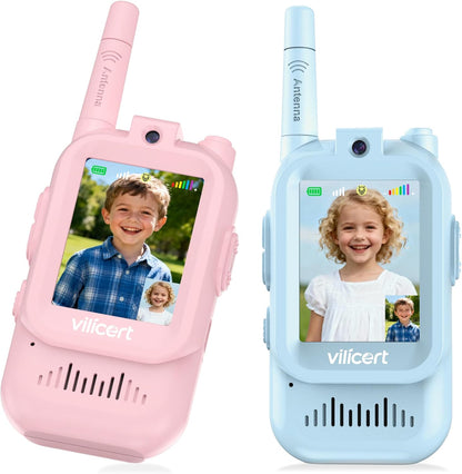 Kids Video Walkie Talkie Set with Camera Screen 2 Pack Rechargeable 2 Way Radio Toy 11 Channels Long Range for Indoor Outdoor Play Ages 3 to 12 - PuriLite