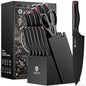 Kitchen Knife Set: 15 PCS Knife Set with Bulti-in Sharpener Block - Stainless Steel Knife Block Set - Dishwasher Safe Knives Sets for Kitchen, Black, Elegant Box