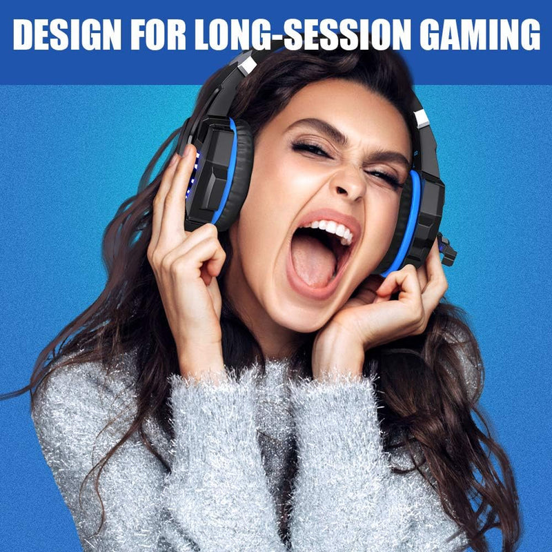 BENGOO G9000 Stereo Gaming Headset for PS4 PC Xbox One PS5 Controller, Noise Cancelling Over Ear Headphones with Mic, LED Light, Bass Surround, Soft Memory Earmuffs for Nintendo