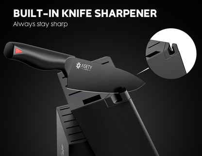 Kitchen Knife Set: 15 PCS Knife Set with Bulti-in Sharpener Block - Stainless Steel Knife Block Set - Dishwasher Safe Knives Sets for Kitchen, Black, Elegant Box