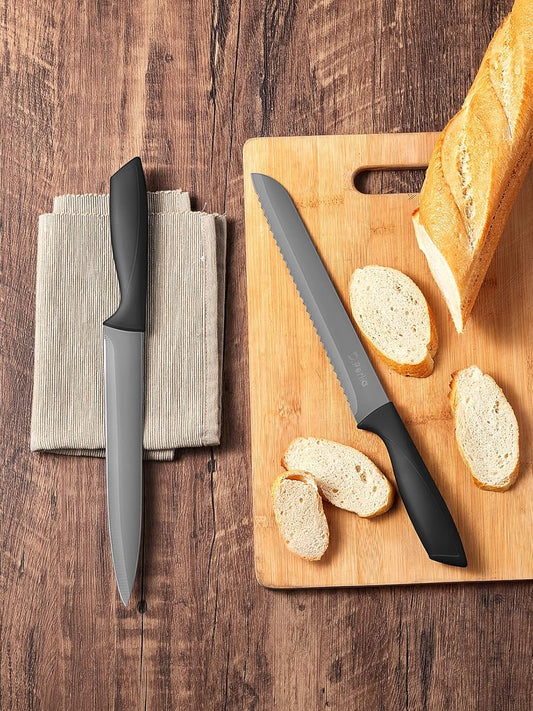 D.Perlla Knife Set, 15-Piece Kitchen Knife Set with Wooden Block, High Carbon Stainless Steel Knife Block Set with BO Oxidation Technology, Anti-Rusting & Anti-Corrosion Cutlery Knife Set - PuriLite