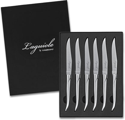 TopKnife Laguiole Forged Steak Knife Set (Set of 6) – Stainless Steel Handle - Gift Box Included