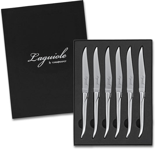 TopKnife Laguiole Forged Steak Knife Set (Set of 6) – Stainless Steel Handle - Gift Box Included
