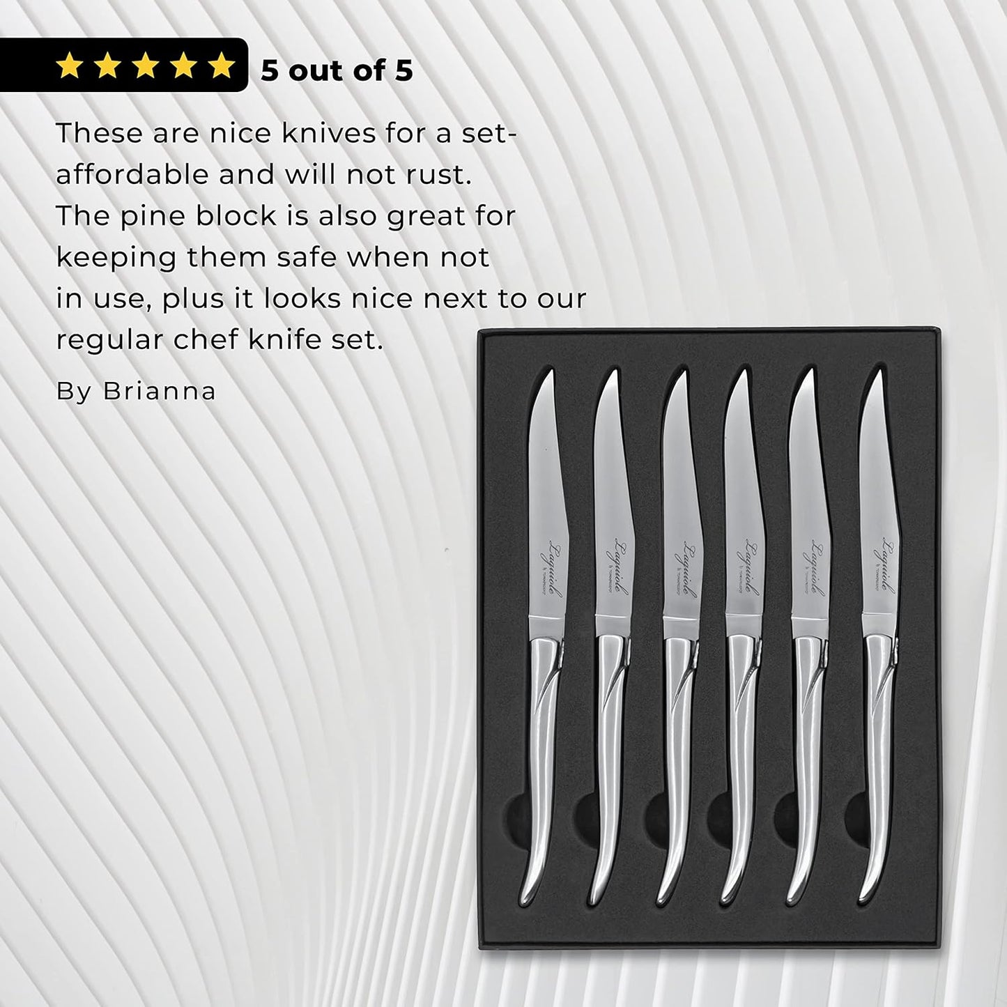 TopKnife Laguiole Forged Steak Knife Set (Set of 6) – Stainless Steel Handle - Gift Box Included