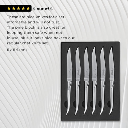 TopKnife Laguiole Forged Steak Knife Set (Set of 6) – Stainless Steel Handle - Gift Box Included