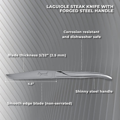 TopKnife Laguiole Forged Steak Knife Set (Set of 6) – Stainless Steel Handle - Gift Box Included