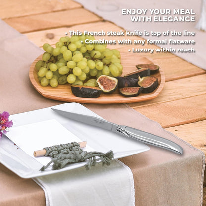 TopKnife Laguiole Forged Steak Knife Set (Set of 6) – Stainless Steel Handle - Gift Box Included