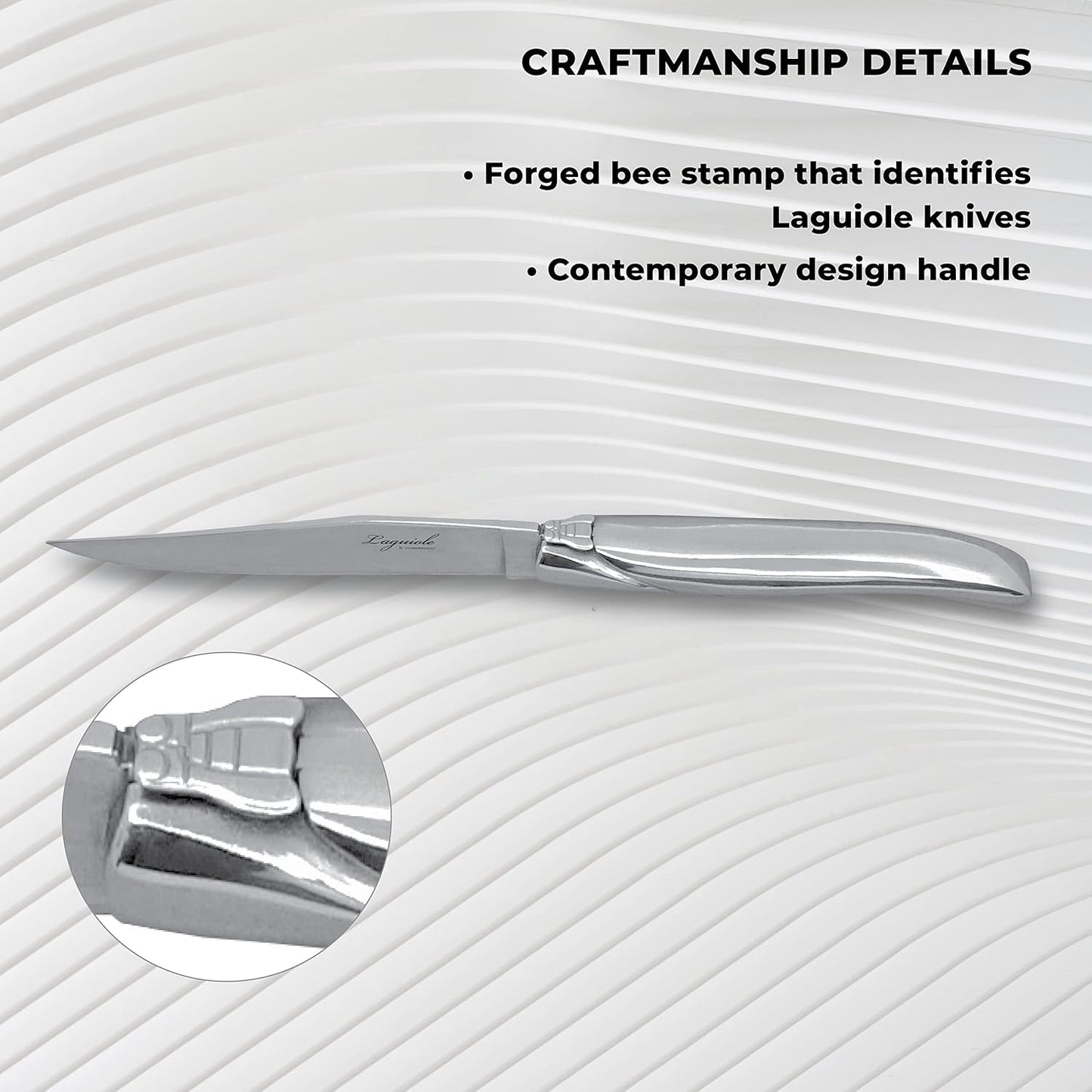 TopKnife Laguiole Forged Steak Knife Set (Set of 6) – Stainless Steel Handle - Gift Box Included
