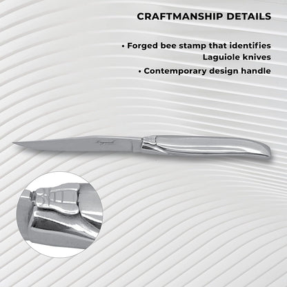 TopKnife Laguiole Forged Steak Knife Set (Set of 6) – Stainless Steel Handle - Gift Box Included