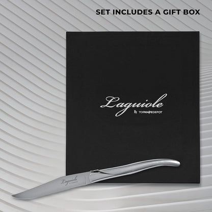 TopKnife Laguiole Forged Steak Knife Set (Set of 6) – Stainless Steel Handle - Gift Box Included