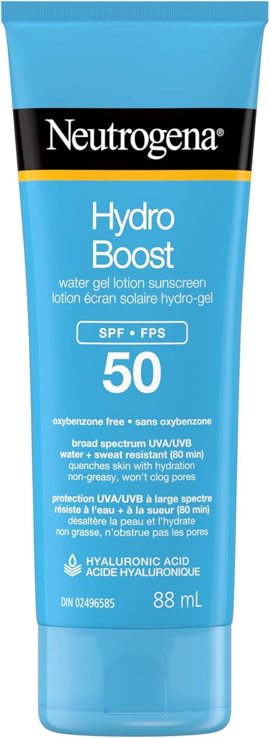 Neutrogena Hydro Boost Water Gel Sunscreen Lotion with Broad Spectrum SPF 50, Water-Resistant & Non-Greasy Hydrating Sunscreen Lotion, Oil-Free, 88 mL