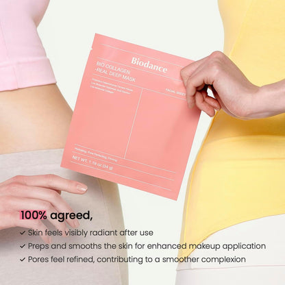 BIODANCE Bio-Collagen Real Deep Mask, Bestselling Hydrating Overnight Hydrogel Mask for Glassy Glowy Skin, Pore Minimizing, Elasticity Improvement, Paraben Free, Fragrance Free, Non-Comedogenic Korean Skincare 34g x 4ea