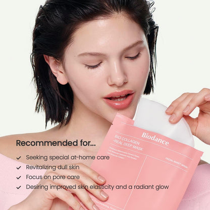 BIODANCE Bio-Collagen Real Deep Mask, Bestselling Hydrating Overnight Hydrogel Mask for Glassy Glowy Skin, Pore Minimizing, Elasticity Improvement, Paraben Free, Fragrance Free, Non-Comedogenic Korean Skincare 34g x 4ea