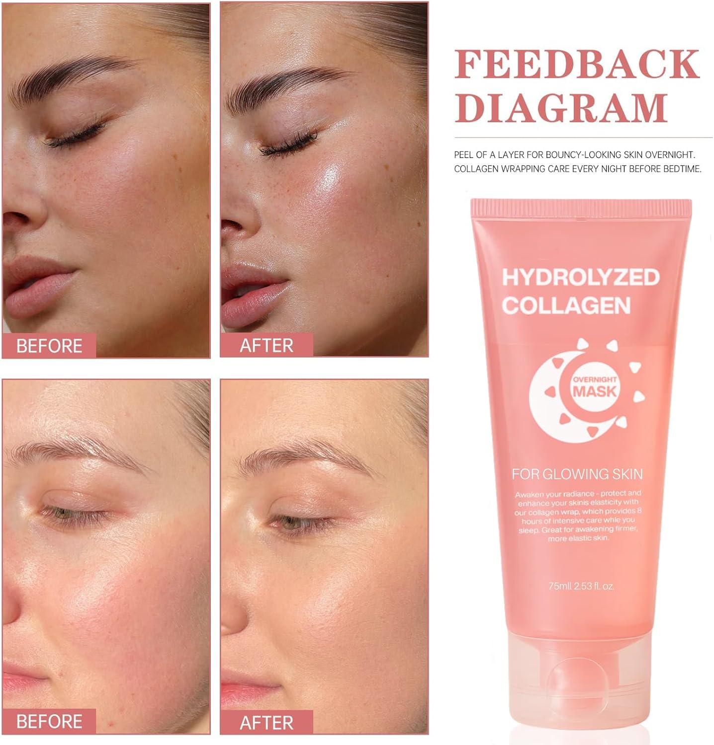 Collagen Night Wrapping Mask, Hydration Elasticity Firming Skin Deep Facial Treatment Bio Collagen Sleeping Mask. (2PCS)