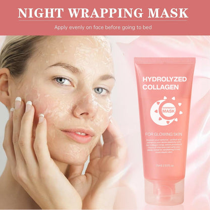 Collagen Night Wrapping Mask, Hydration Elasticity Firming Skin Deep Facial Treatment Bio Collagen Sleeping Mask. (2PCS)