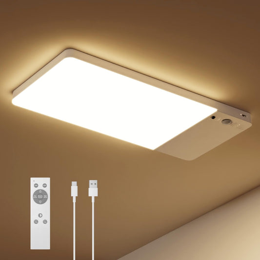 Rechargeable Motion Sensor Ceiling Light with 12000mAh Battery Cordless LED Ceiling Lamp with Remote Control and 3 Color Temperatures for Bathroom Closet Garage Pantry - PuriLite