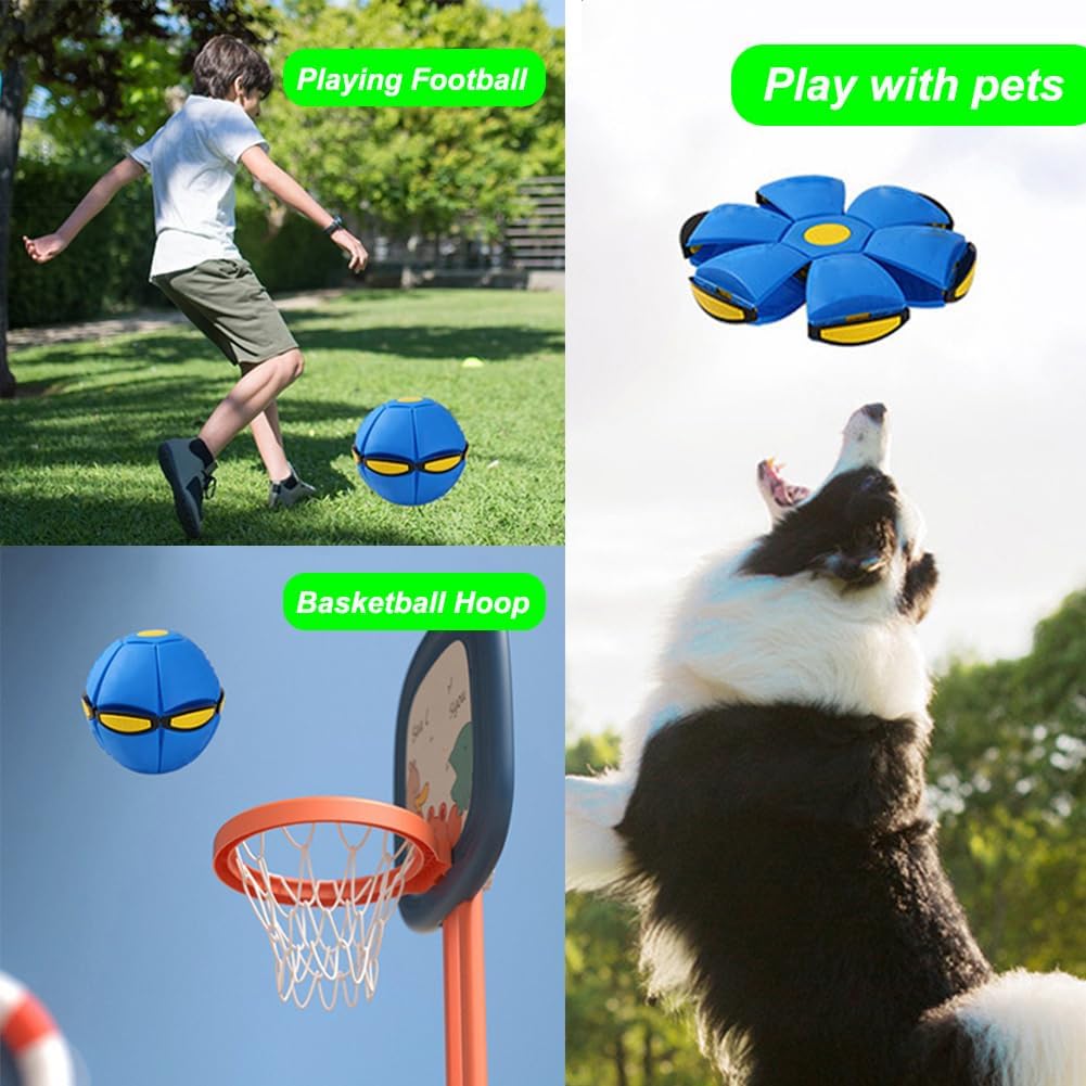 Magic Transforming Bouncing Ball with LED Lights Dual Shape Flying Saucer Toy for Kids Indoor Outdoor Play Blue - PuriLite