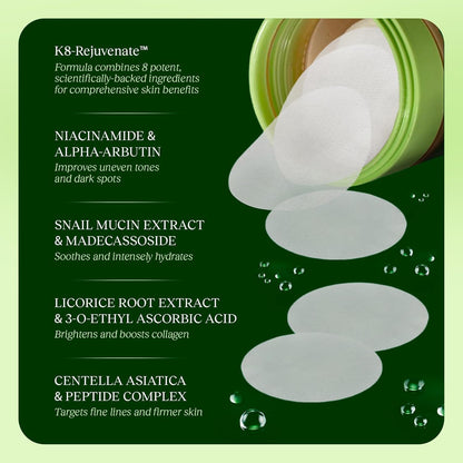 100 Pads Korean Toner Pads Dark Spot & Wrinkle Minimizing Toner Pads, Anti-A-ging & Brightening Ton-er Pa-ds, Hydrating Cottonpads with Snail Mucin, Deeply Moisturize and Improve Skin Firmness (1)