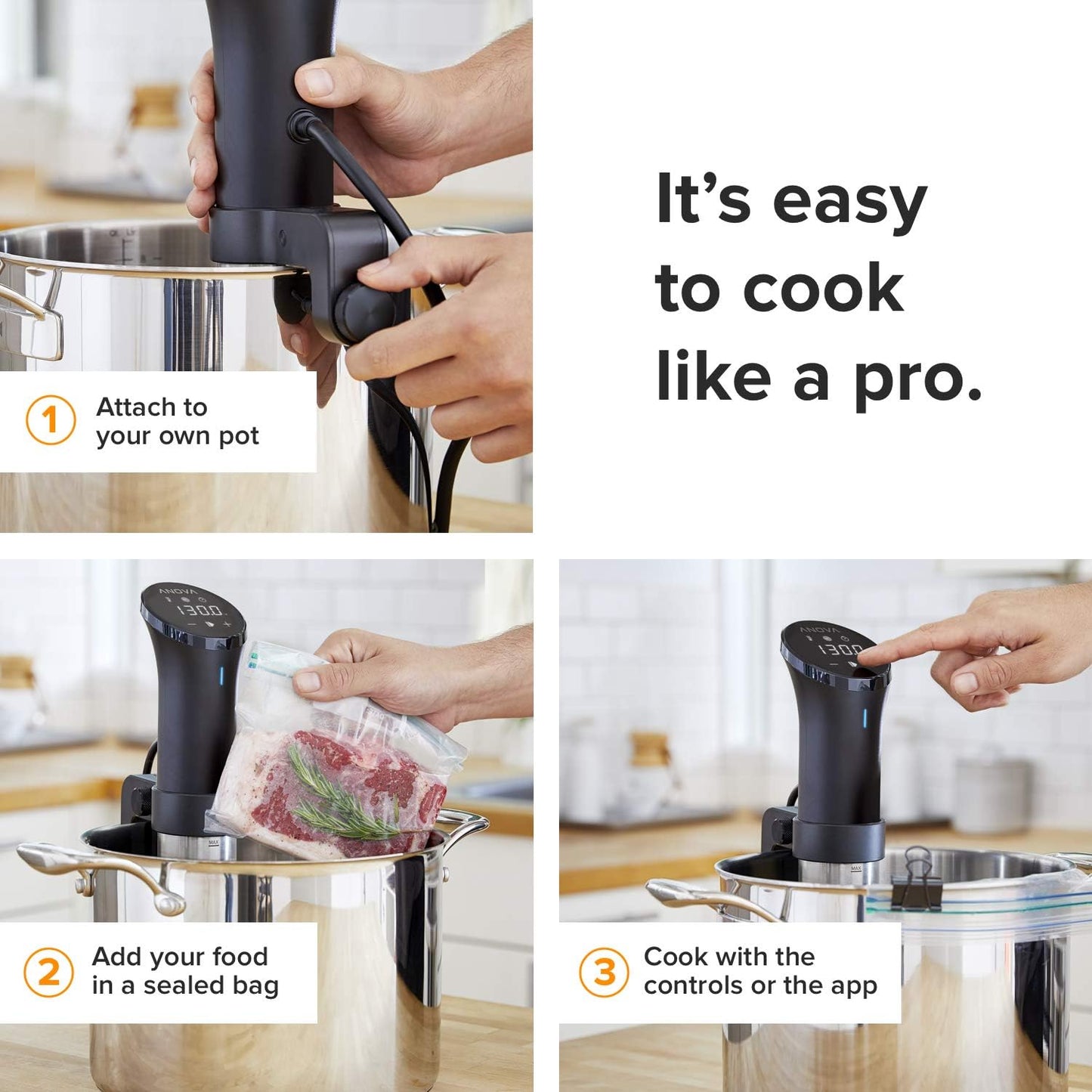 Anova Culinary AN500-US00 Sous Vide Precision Cooker (WiFi), 1000 Watts | Anova App Included, Black and Silver