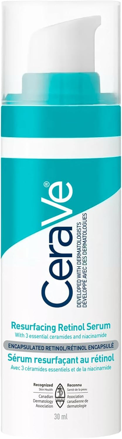 CeraVe Resurfacing RETINOL Serum For Face with Niacinamide. Helps even Skin Tone & Smoothness, Post-Acne Marks & Pore Minimizer. Gentle, Fragrance-free, Non-Comedogenic, Safe for Sensitive Skin, 30ML