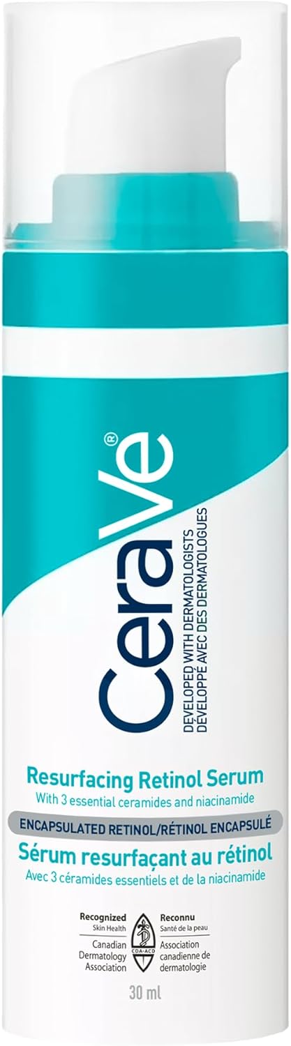 CeraVe Resurfacing RETINOL Serum For Face with Niacinamide. Helps even Skin Tone & Smoothness, Post-Acne Marks & Pore Minimizer. Gentle, Fragrance-free, Non-Comedogenic, Safe for Sensitive Skin, 30ML