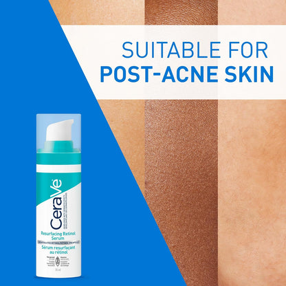 CeraVe Resurfacing RETINOL Serum For Face with Niacinamide. Helps even Skin Tone & Smoothness, Post-Acne Marks & Pore Minimizer. Gentle, Fragrance-free, Non-Comedogenic, Safe for Sensitive Skin, 30ML