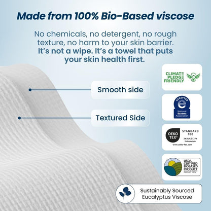 Clean Skin Club Clean Towels XL, 100% USDA Biobased Face Towel, Disposable Face Towelette, Makeup Remover Dry Wipes, Ultra Soft, 50 Ct, 1 Pack