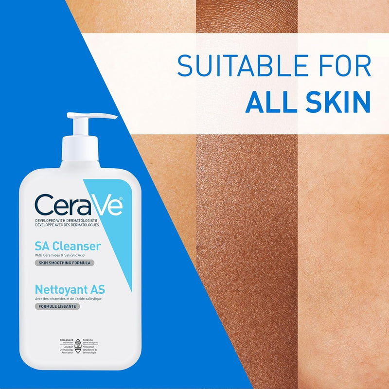 CeraVe SALICYLIC ACID Cleanser, Renewing SA Smoothing BHA Exfoliant for Face. Suitable for Keratosis Pilaris & Psoriasis. Gentle Cleanser With Hyaluronic Acid, Niacinamide, Vitamin D & Ceramides. Fragrance Free, No microbeads, 473ml