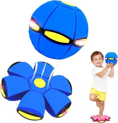Magic Transforming Bouncing Ball with LED Lights Dual Shape Flying Saucer Toy for Kids Indoor Outdoor Play Blue - PuriLite